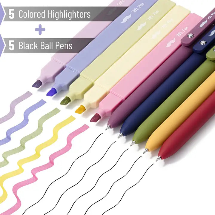 Mr. Pen Aesthetic Highlighters and Gel Pens No Bleed, 10 Pack