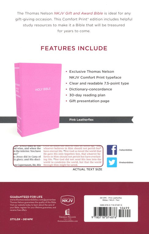 NKJV Gift and Award Bible, Pink