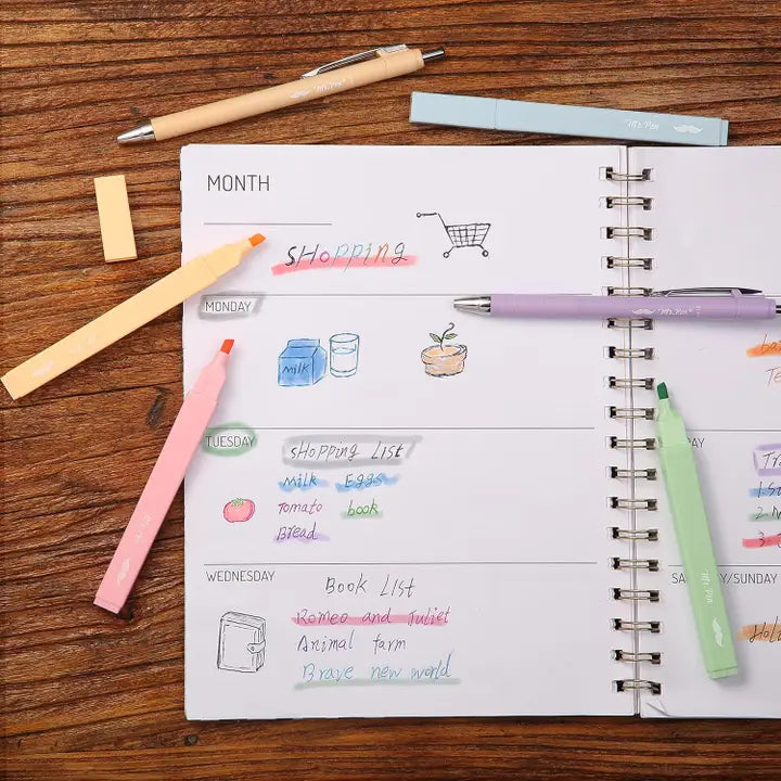 Mr. Pen Aesthetic Highlighters and Pens No Bleed, 12 Pack