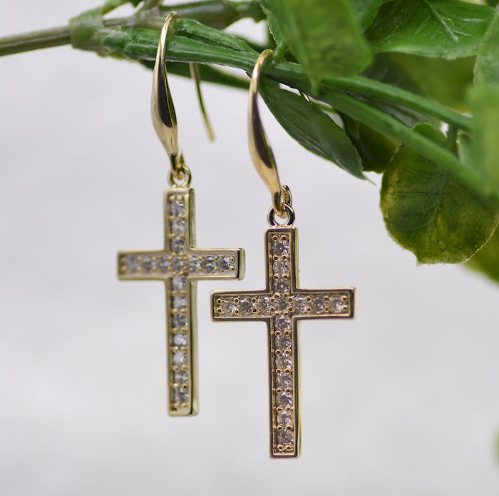 French Hook, Gold Cross Earrings