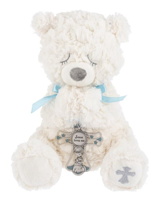Serenity Bear Plush With Crib Cross, Blue, (11″)