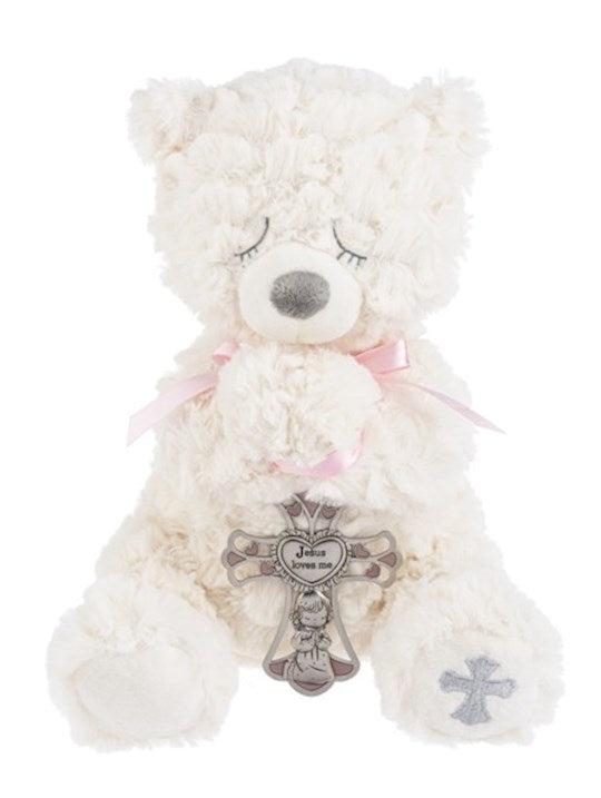 Serenity Bear Plush With Crib Cross, Pink, (11″)