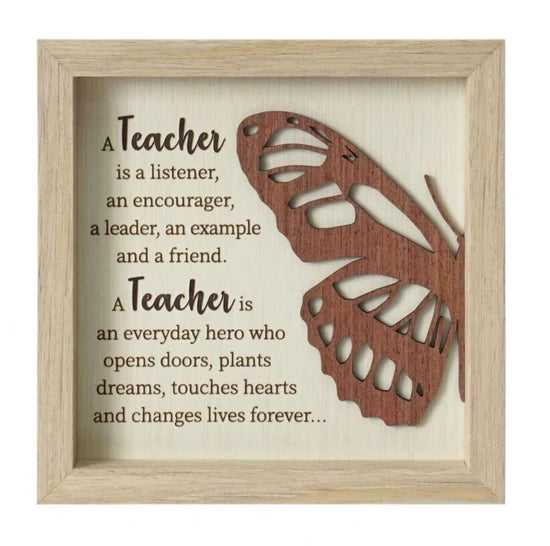 Teacher Plaque- Butterfly With Text