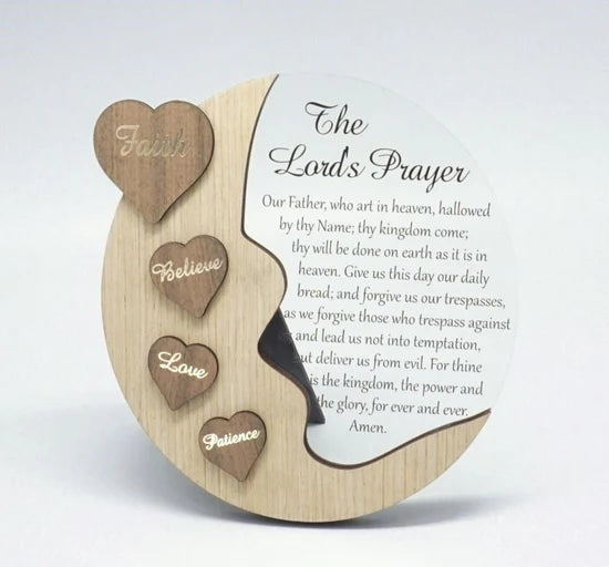 The Lord's Prayer Plaque- Moon With Words On Hearts And Text Message
