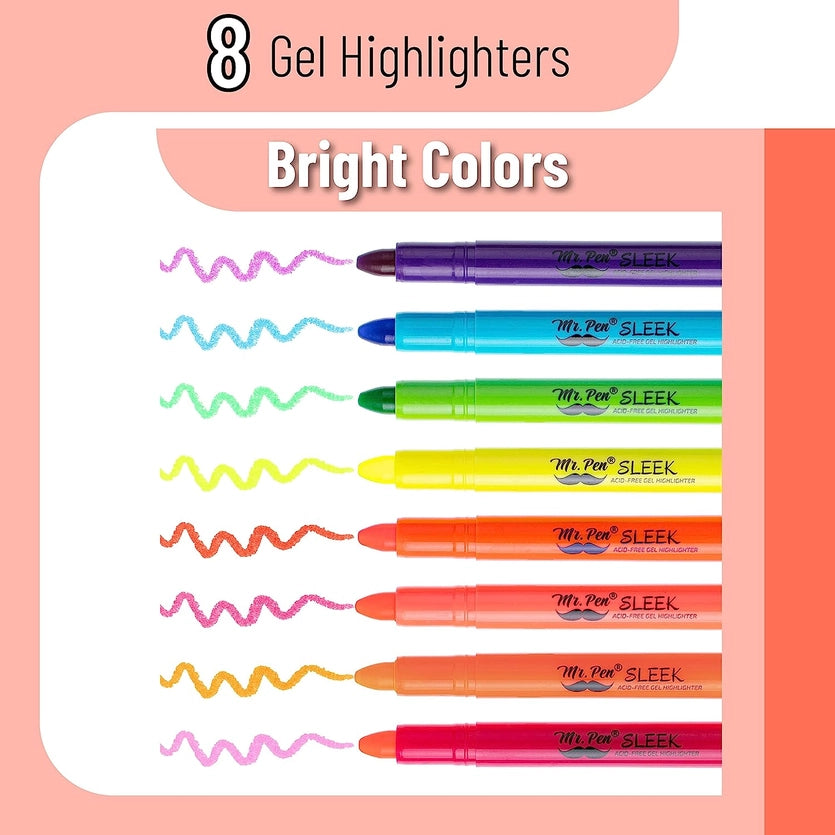 Mr. Pen No Bleed Gel Highlighter - Sharpenable Tip, 8 Pack