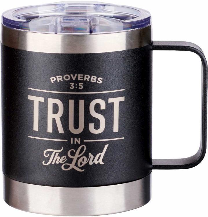 Trust in the LORD Black Camp-style Stainless Steel Mug - Proverbs 3:5