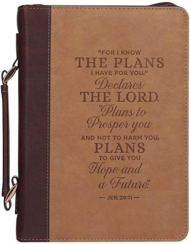 Plans Burgundy and Tan Faux Leather Classic Bible Cover - Jeremiah 29:11 X-Large