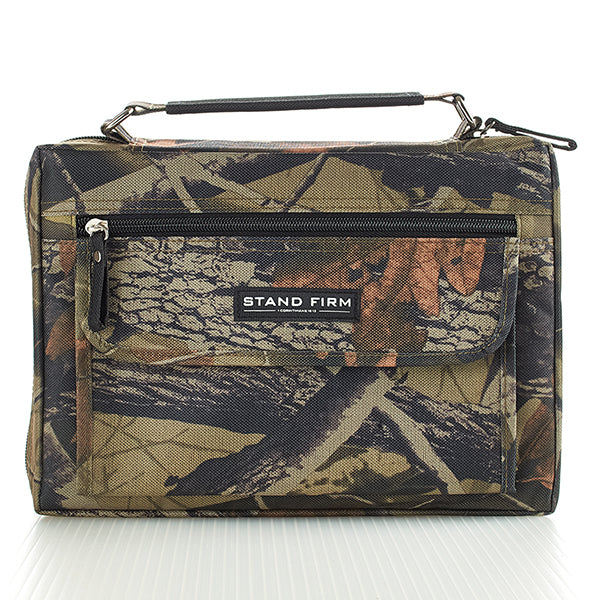 Stand Firm Oak Moss Camo Poly-Canvas Organizer Bible Cover - 1 Corinthians 16:13, Medium