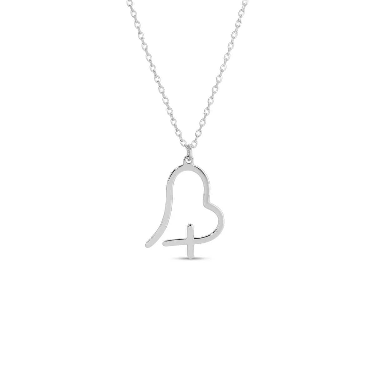 Free Form Heart with Cross Pendant Necklace, silver