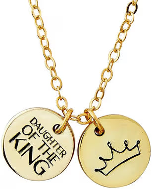 Double Coin Necklace - Crown, Gold, 22" Chain