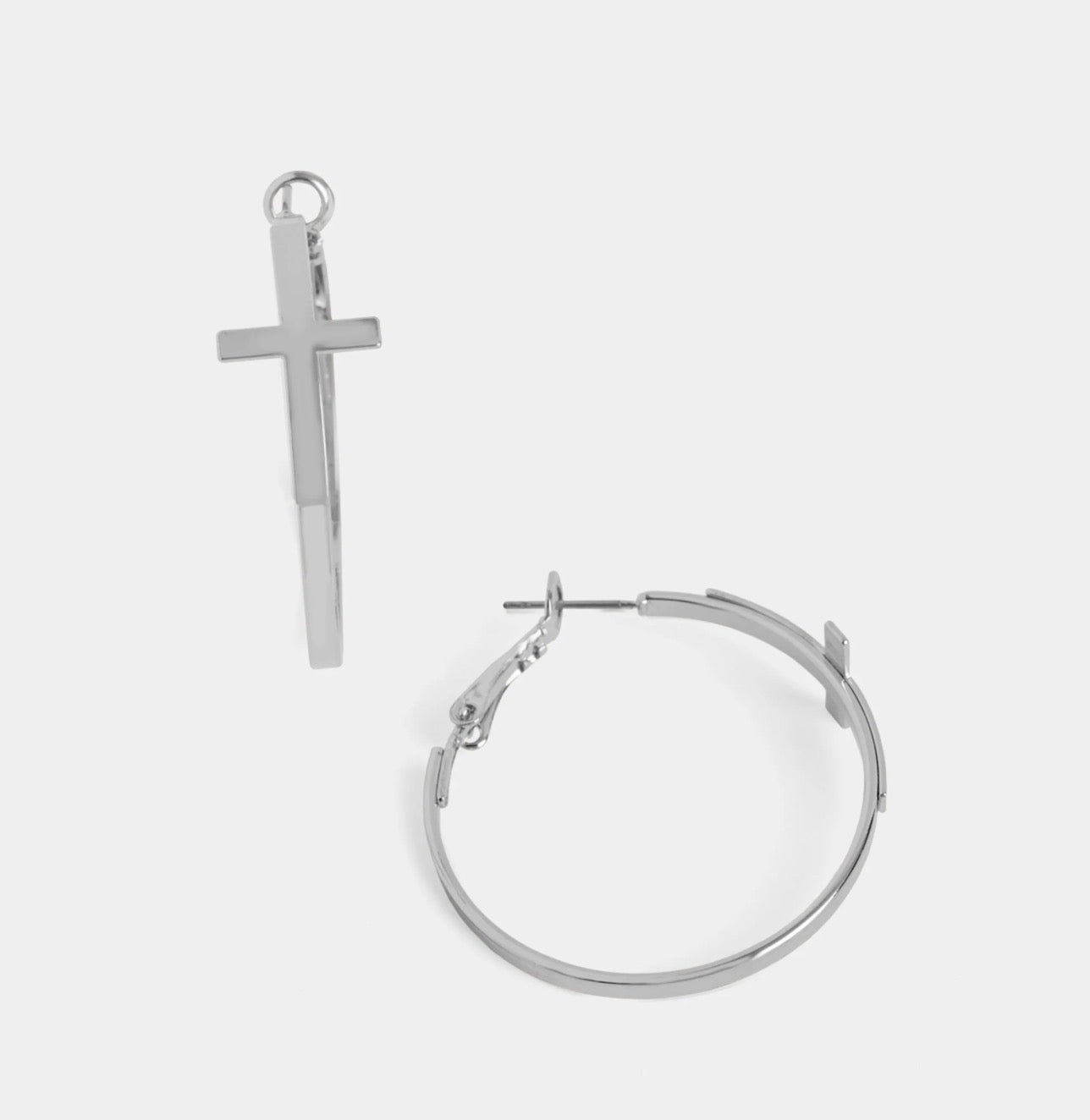 HOOP CROSS EARRINGS SILVER