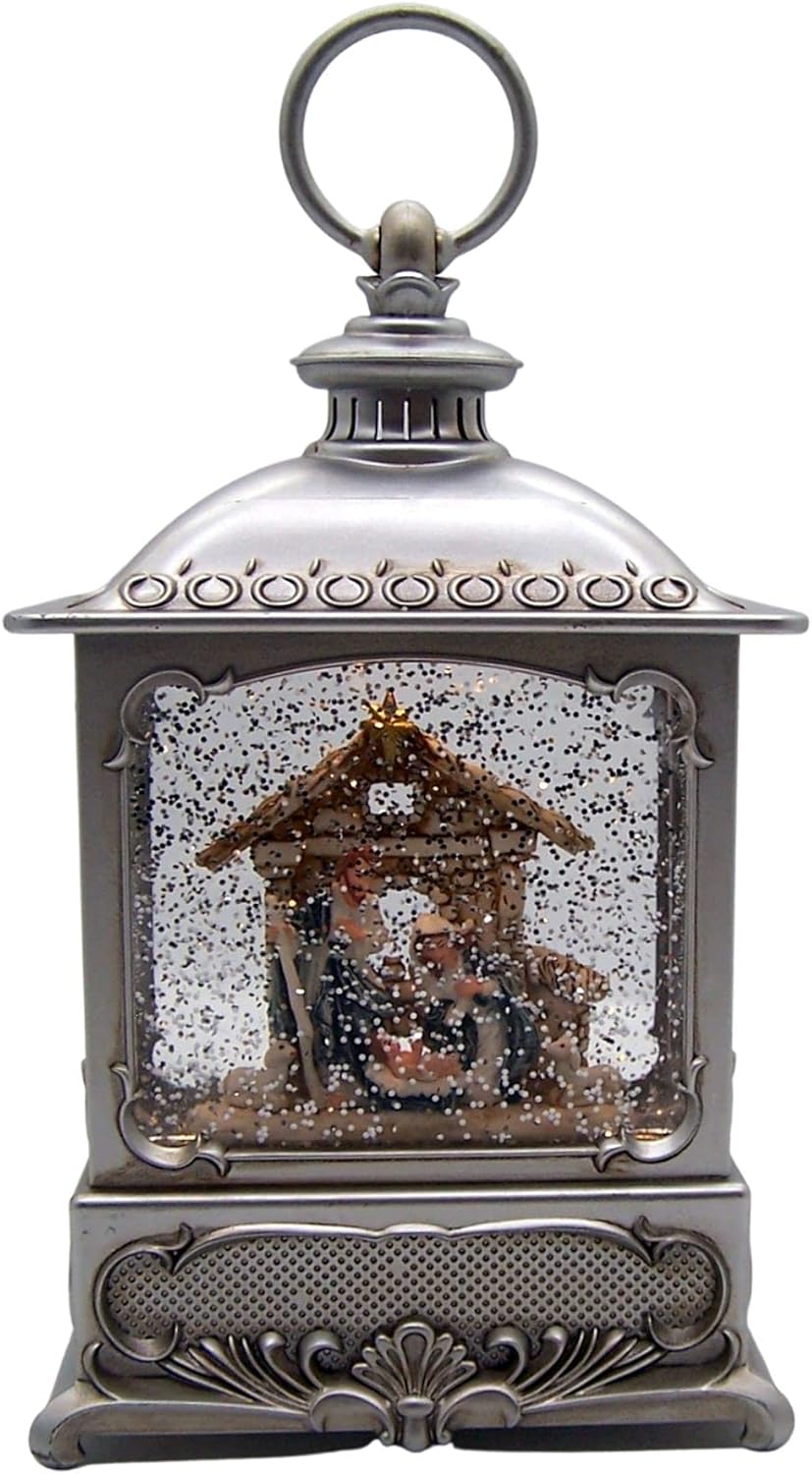 LED Swirl Pewter Holy Family Lantern