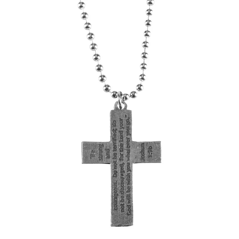 Necklace-Pewter Joshua 1:9 Cross, 21"Chain