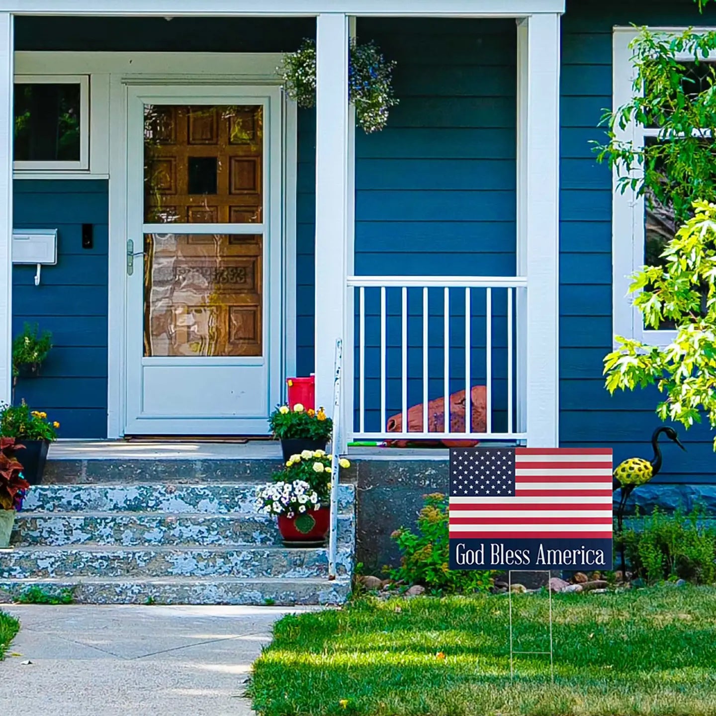 God Bless America Flag Yard Sign
