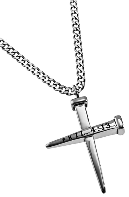 Men's Necklace- 2 Nail Cross, "Christ is my Strength"