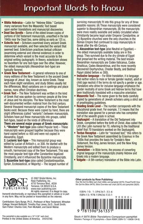 Bible Translations Comparison, Pamphlet