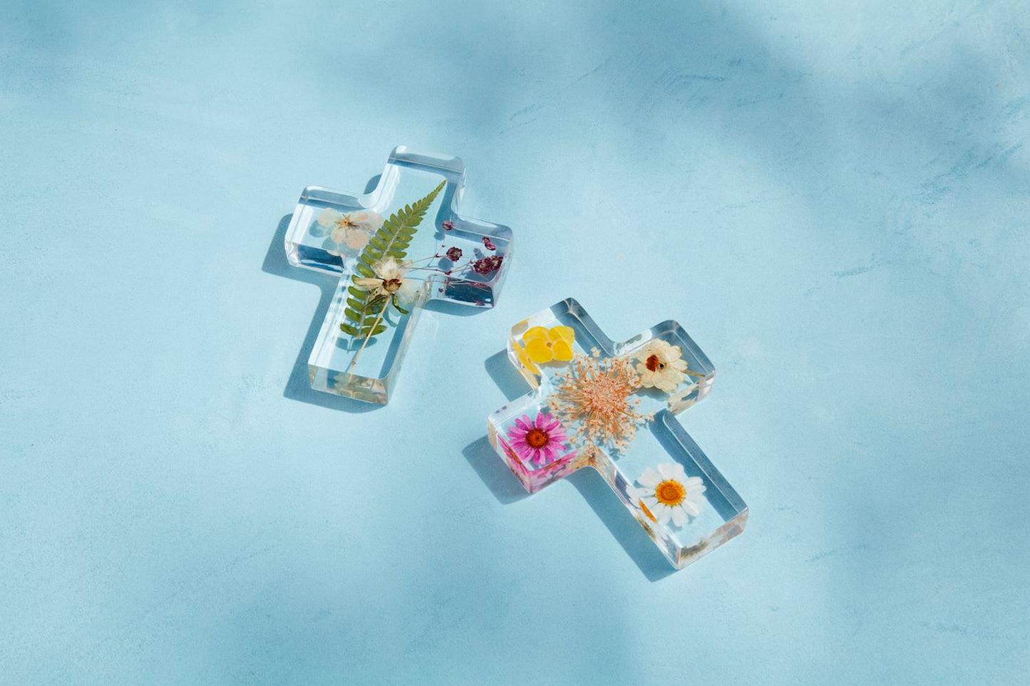 Dried Flower And Fern Resin Cross