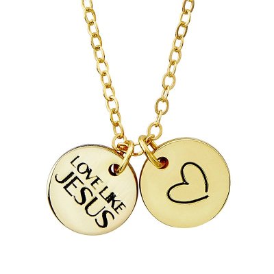 Double Coin Necklace - Heart, Gold, 22" Chain