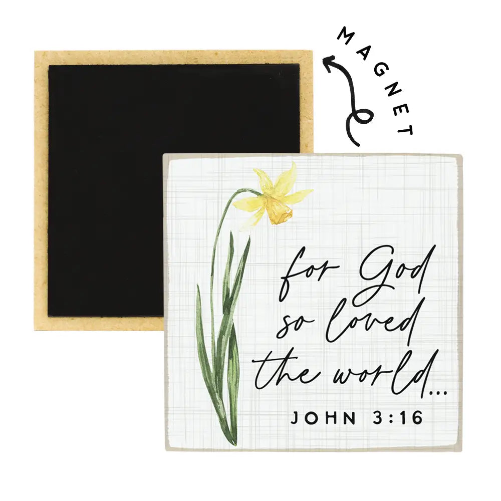 God So Loved Flower - Square Magnets