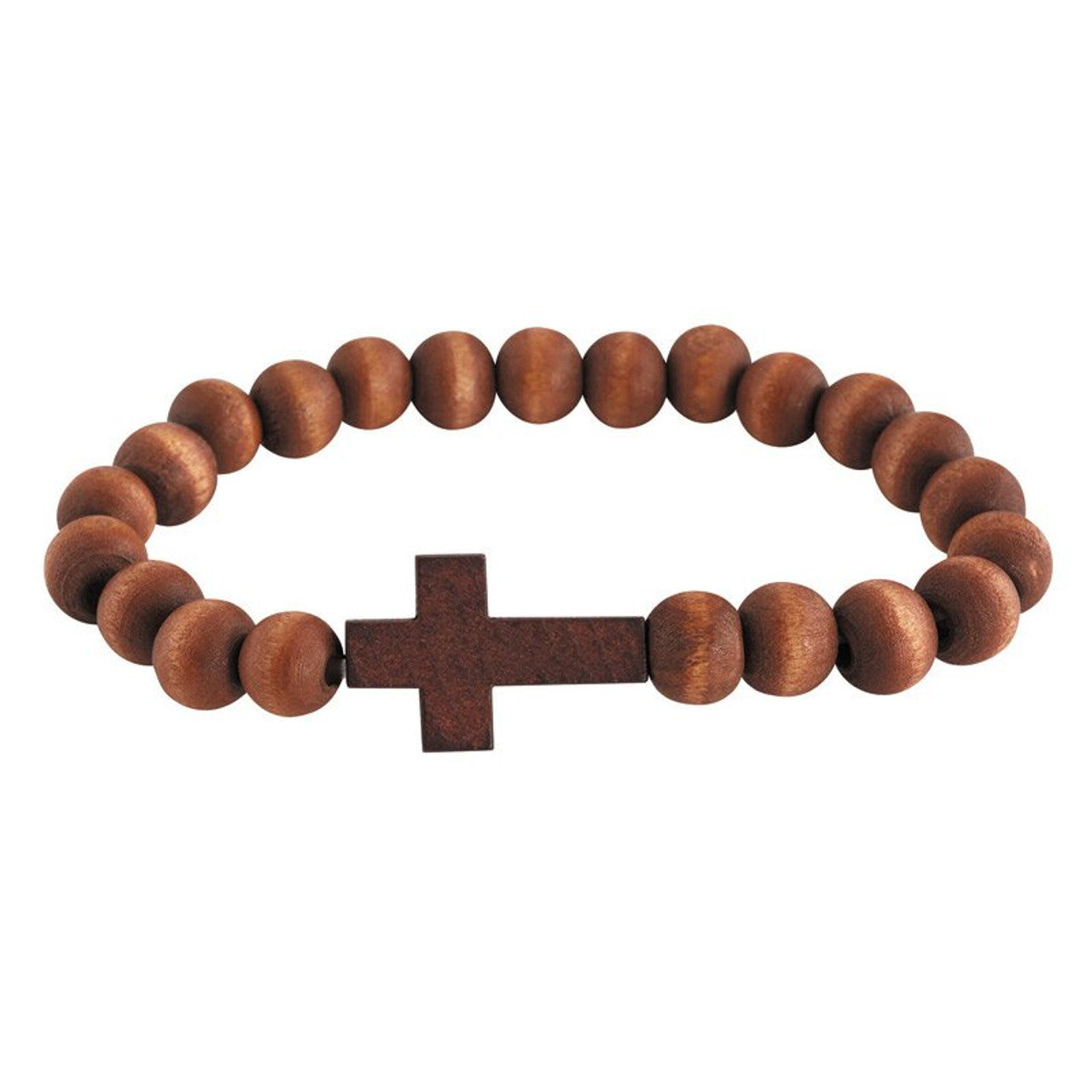 Wooden Cross Bracelet, Brown, 7-1/2" Stretchable