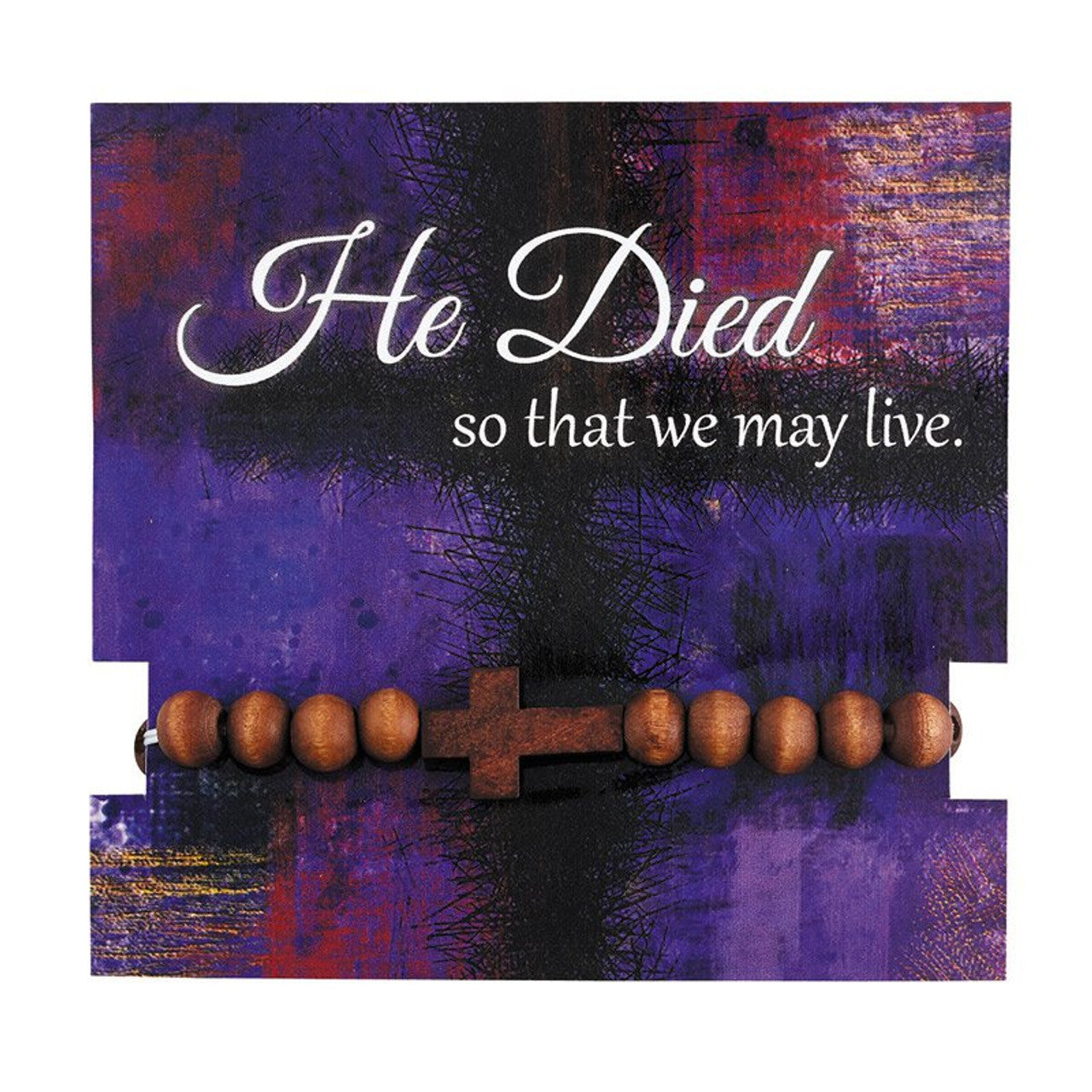 Wooden Cross Bracelet, Brown, 7-1/2" Stretchable