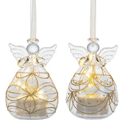 Ornament - Gold Glitter LED Angel