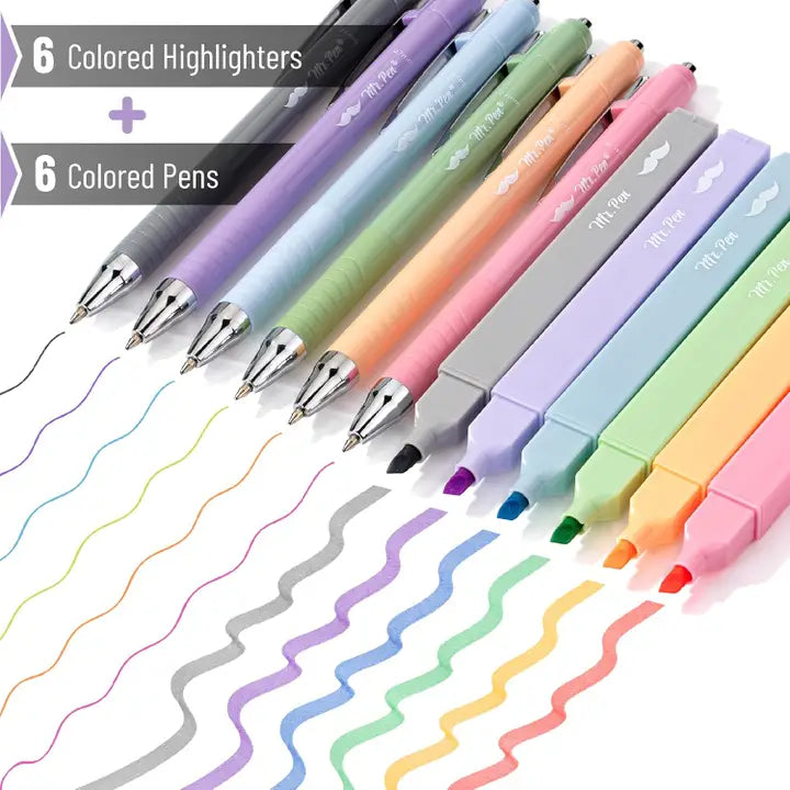 Mr. Pen Aesthetic Highlighters and Pens No Bleed, 12 Pack