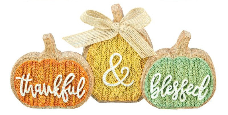 Welcome Thankful Faux Knit Pumpkins