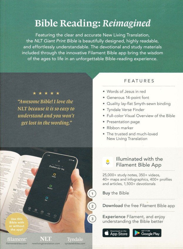 NLT Giant Print Bible, Filament-Enabled Edition (LeatherLike, Black, Red Letter)