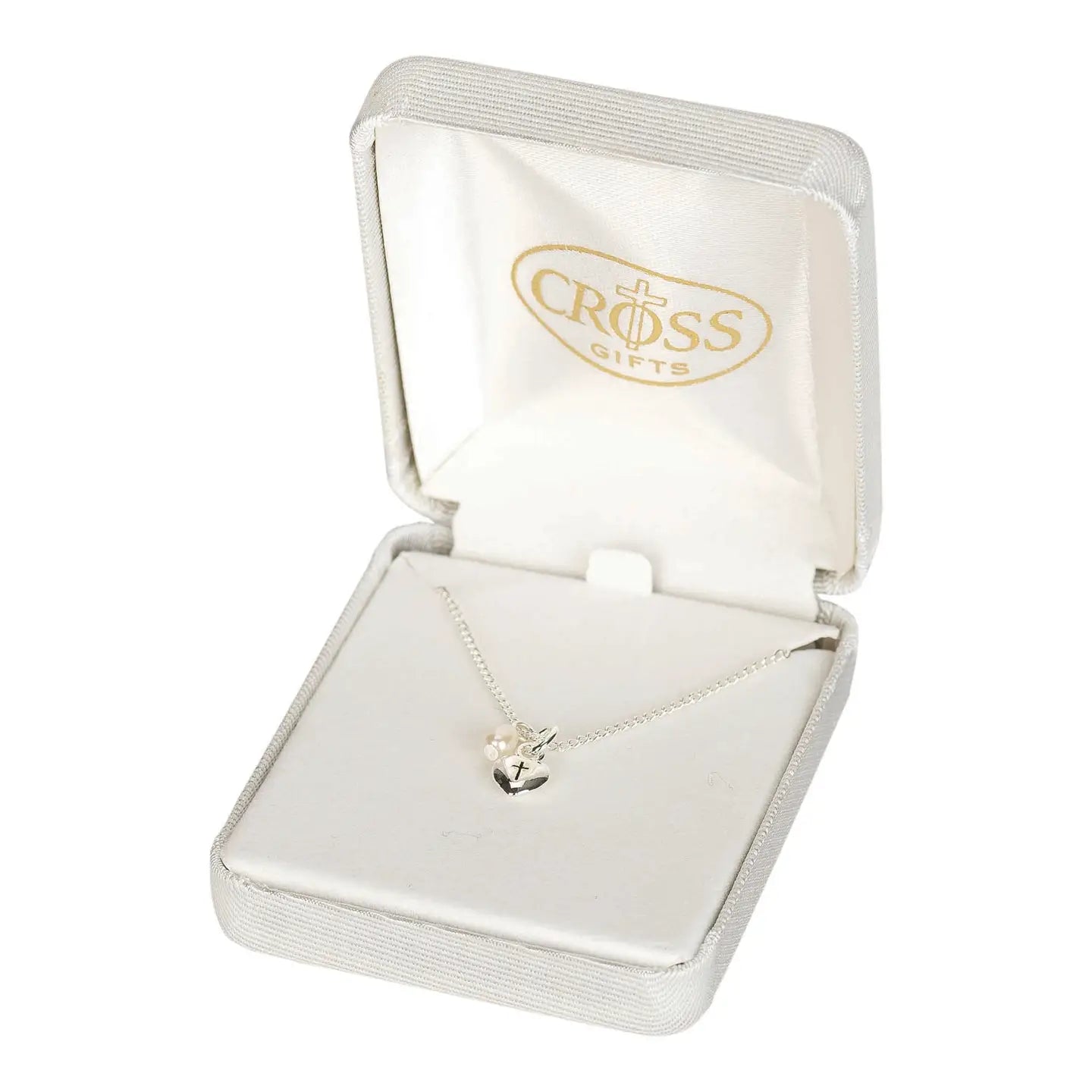 Necklace-Heart/Cross+Pearl Drop Silver Plated, 3/16"