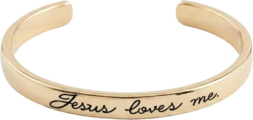 Mud Pie Jesus Loves Me Gold Baby Girl Bracelet, Toddler Jewelry Bangle Cuff