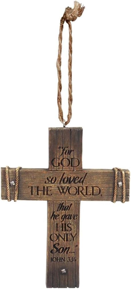 Rugged Brown Cross John 3:16 Ornament