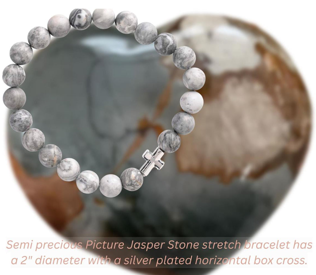 BRACELET PICTURE JASPER STONE WITH CROSS