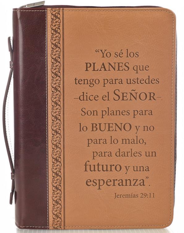 Funda Clásica de Biblia en Piel Sintética Bicolor Marrón Yo sé los Planes – Jeremías 29:11, Grande