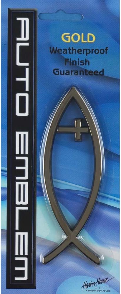 Jesus Fish Ichthus Cross Large Weatherproof Auto Emblem - Gold