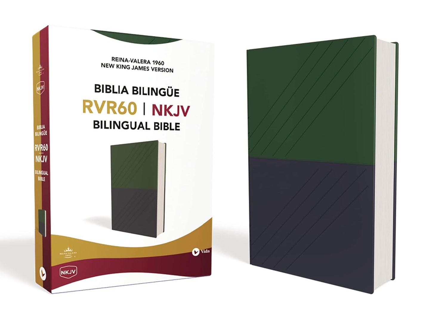 NKJV/RVR60, Bilingual Bible, Leathersoft, 2-Tones Green and Blue