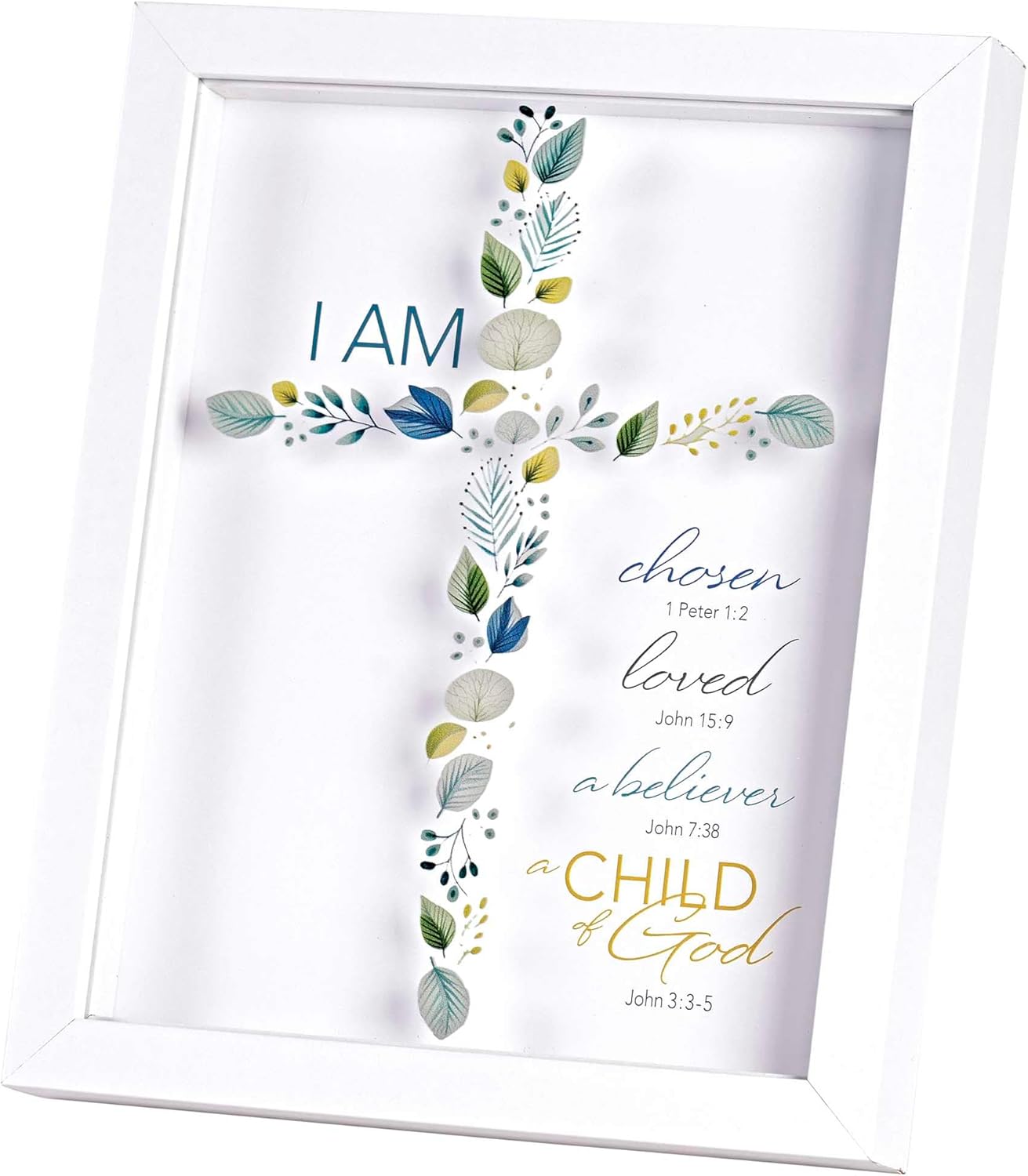 I Am Chosen Loved A Believer - 11 x 9 Inch White MDF Wood and Glass Shadowbox Block Sign