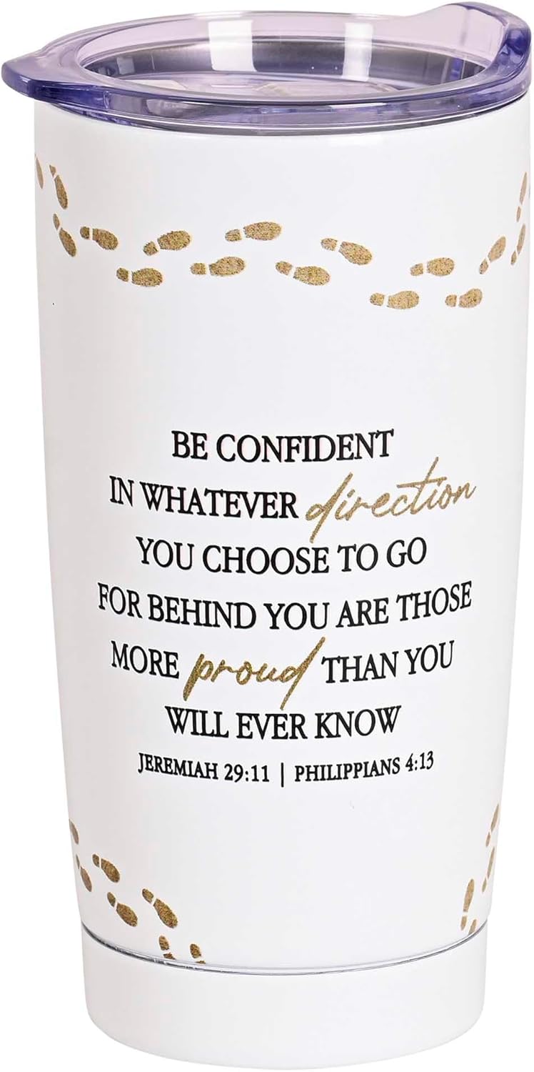 Grad Adventure Awaits - Jeremiah 29:11 Philippians 4:13-20 Ounce White Stainless Steel Insulated Travel Mug with Lid