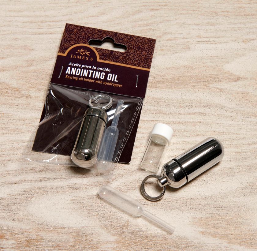 Anointing Oil Holder - Silver Finish: Key Ring Oil Holder with Eyedropper