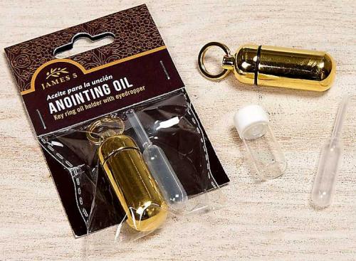 Anointing Oil Holder - Brass Finish: Key Ring Oil Holder with Eyedropper