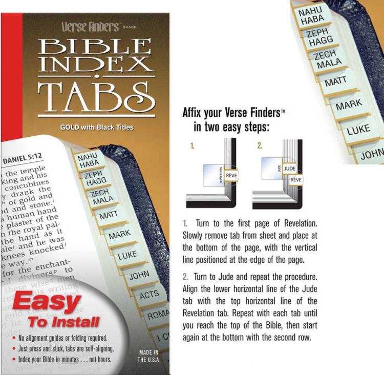 Gold Verse Finder Bible Tabs | Easy to Install, Self-Aligning, Just Press & Stick | Horizontal Text | Complete Set of Tabs for The Old & New Testaments