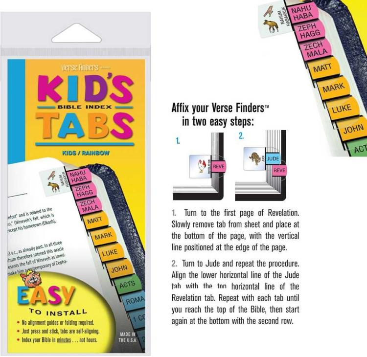 Kids Rainbow Verse Finder Bible Tabs with Animal Icons | Easy to Install, Self-Aligning, Just Press & Stick | Horizontal Text | Complete Set of Old & New Testaments Tabs