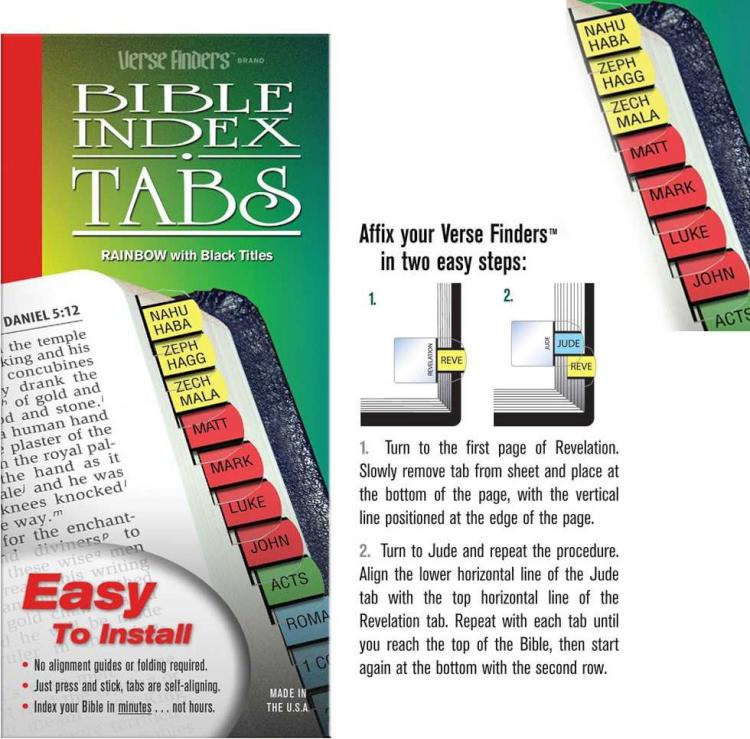Rainbow Verse Finder Bible Tabs | Easy to Install, Self-Aligning, Just Press & Stick | Color-Code | Horizontal Text | Complete Set of Tabs for The Old & New Testaments