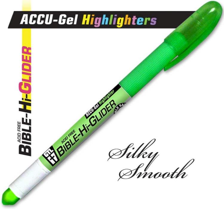 Accu-Gel Bible Highlighter, Bible Study, No Bleed Solid Gel, No Smearing or Fading, Long Lasting, Bright Translucent Color Dry Marker, Green