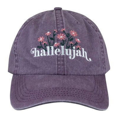Hallelujah Embroidered Floral Cap, Purple
