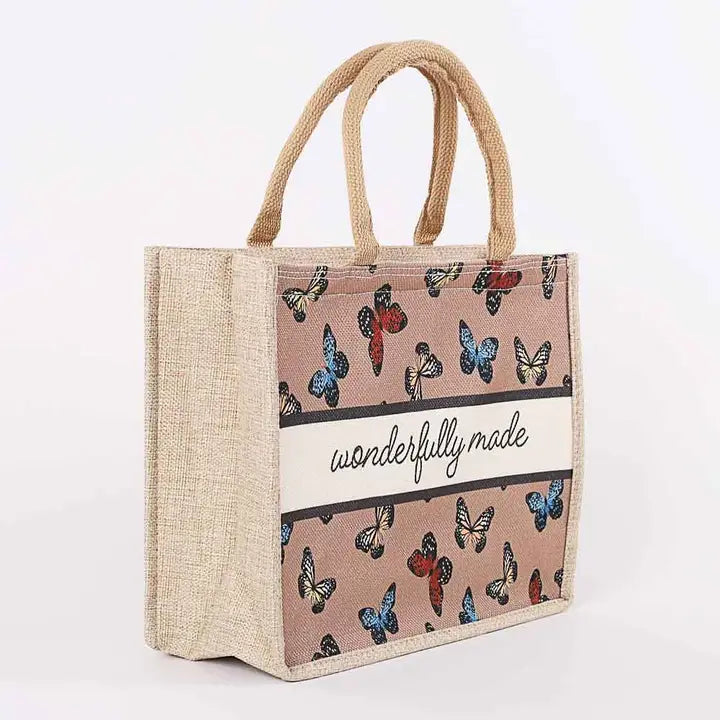 Woven Canvas Tote - Wonderfully Made - Butterflies