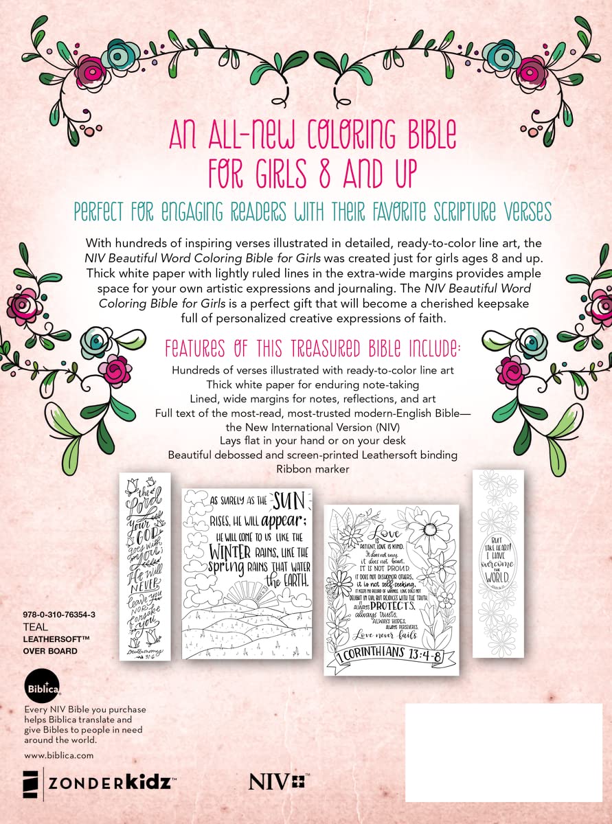 NIV, Beautiful Word Coloring Bible for Girls, Leathersoft over Board, Teal