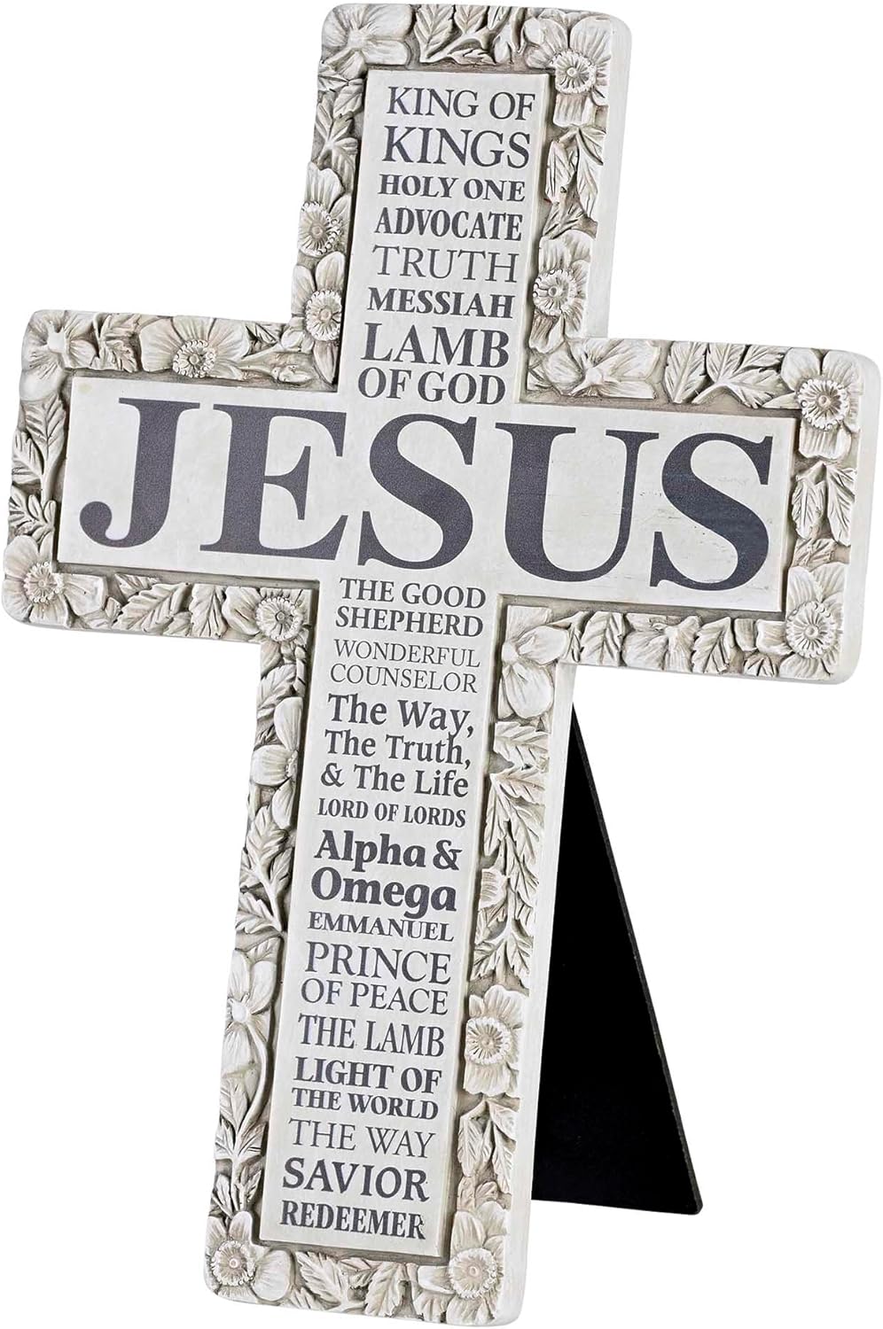 Floral Embossed Names of Jesus Tabletop Cross Figurine