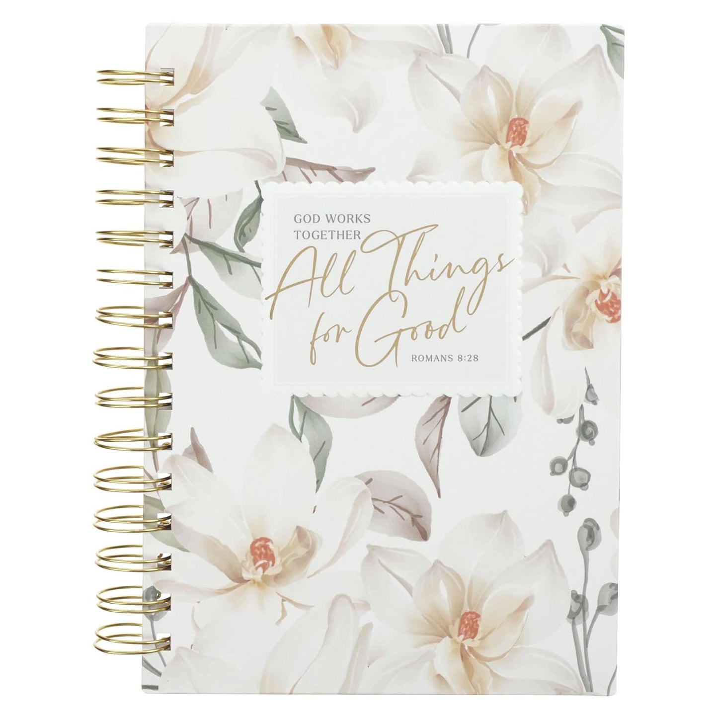 All Things for Good White Magnolia Spiral Journal - Romans 8:28