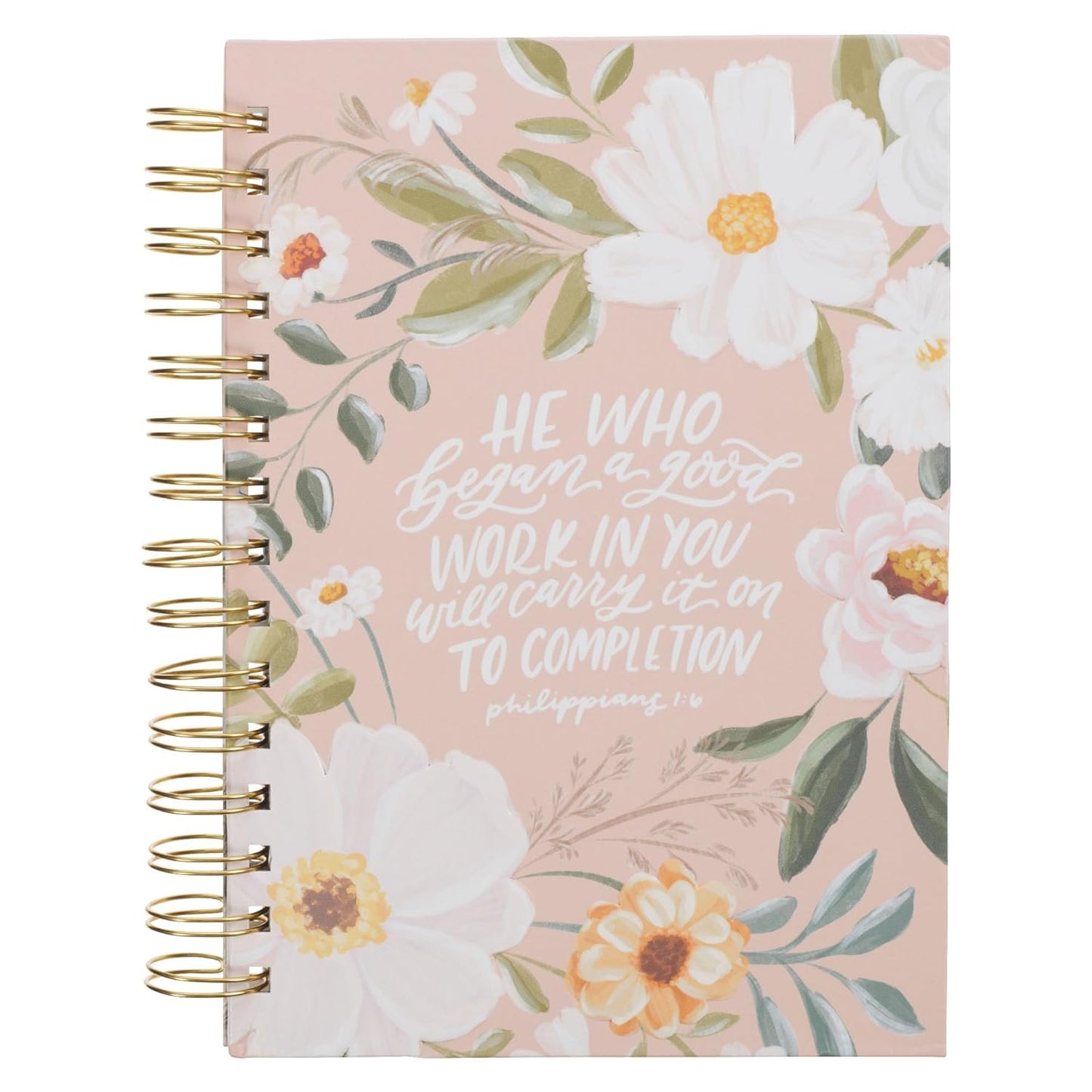 Good Work Peach Floral Spiral Journal - Philippians 1:6